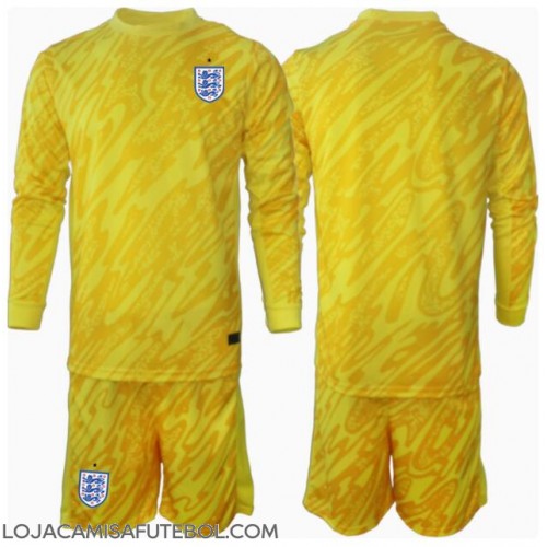 Camisa de Futebol Inglaterra Goleiro Equipamento Secundário Infantil Europeu 2024 Manga Comprida (+ Calças curtas)